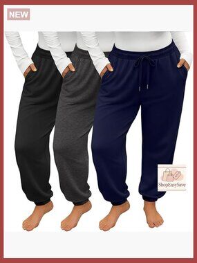 Plus Size Joggers 3 Pack Loose Fit Sweatpants Drawstring Lounge Pants with